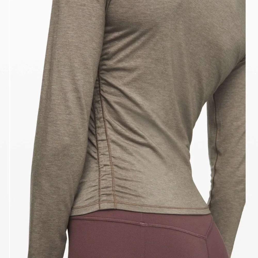Lululemon Carbon Dust cinched cashmere long sleeve top